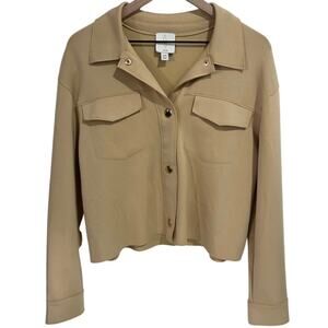 Joie Camel Tan Cropped Knit Utility Jacket with Gold Buttons  Size Medium
